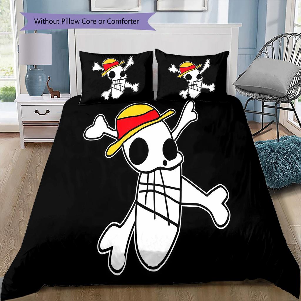 One Piece Logo Pattern Bedding Quilt Set Quilt Cover Pillowcase Home Birthday Gift(1 * Duvet Cover + 2 * Pillowcase, Without Core)