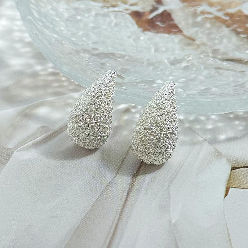 

S925 Silver Teardrop Earrings with Frosted Texture – Women s Niche Design, Simple Fashion Ear Studs