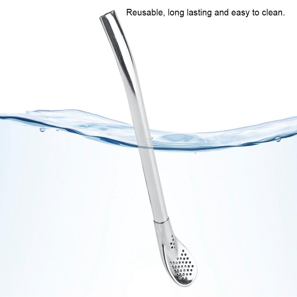 Stainless Steel Metal Drinking Straw Spoon Resuable Washable Cocktail Spoons L