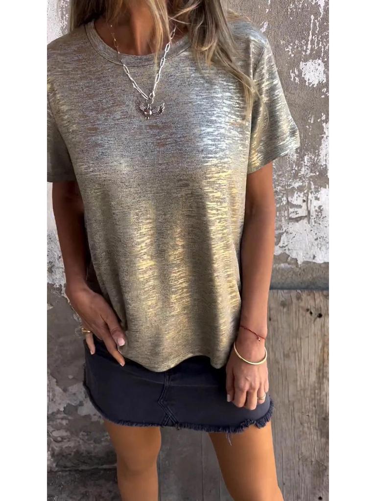 2024 Summer Cross-border European & American Women's Round Neck Short Sleeve T-shirt with Hot Stamping