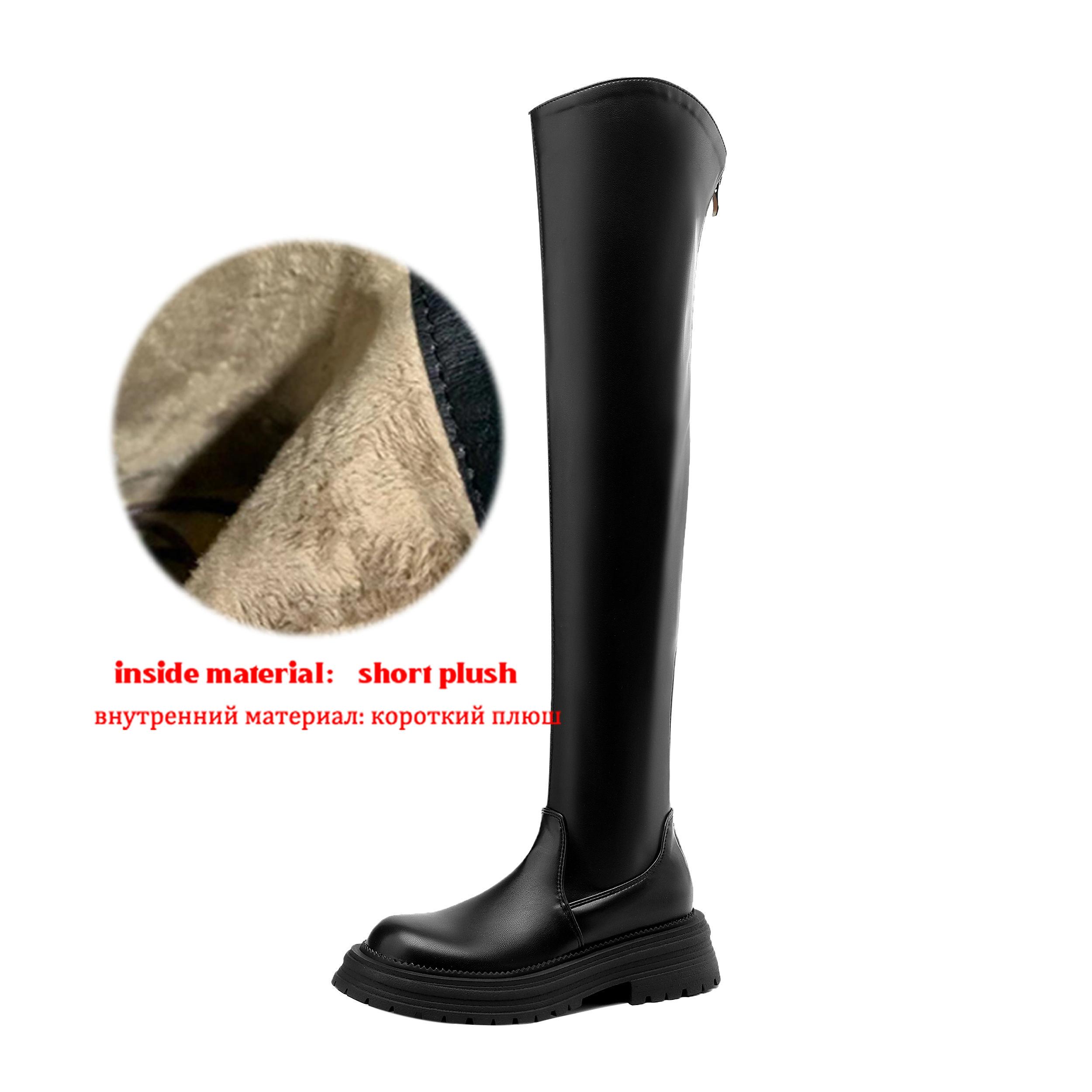 

Krazing Pot Microfiber Autumn Winter Shoes Med Heels Flat Platform Size 42 Over-the-knee Boots Slip on Punk Style Elastic Thigh High Boots 42