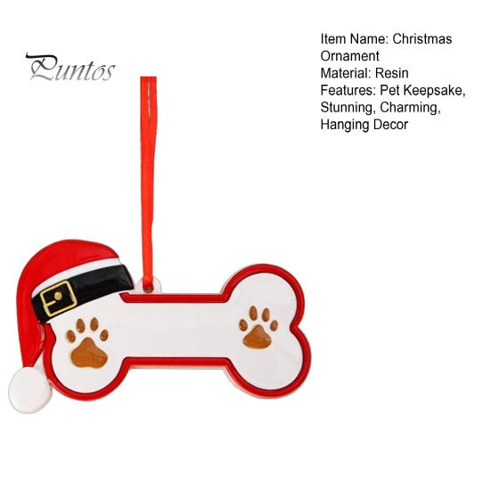 Christmas Tree Ornament for Pets Resin Ornament, Cute Cat Paw/Bone Shaped Xmas Hanging Decoration Memorial Pendant with Santa Hat Tree, Car