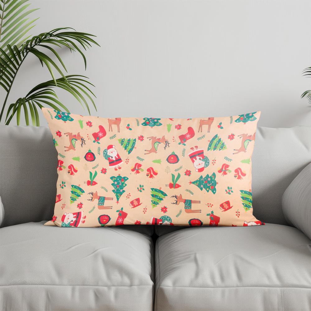 Home Decor Festive Christmas Pattern Pillow Suitable For Sofa Bedroom Car Pillow Cover Cushion Rectangular Back Cushion