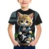 Hip Hop Cat Boys T-Shirt Cute 3D Print Boy Summer Short Sleeve Round Neck Casual Kid Top Outdoor Comfortable Children's Clothing