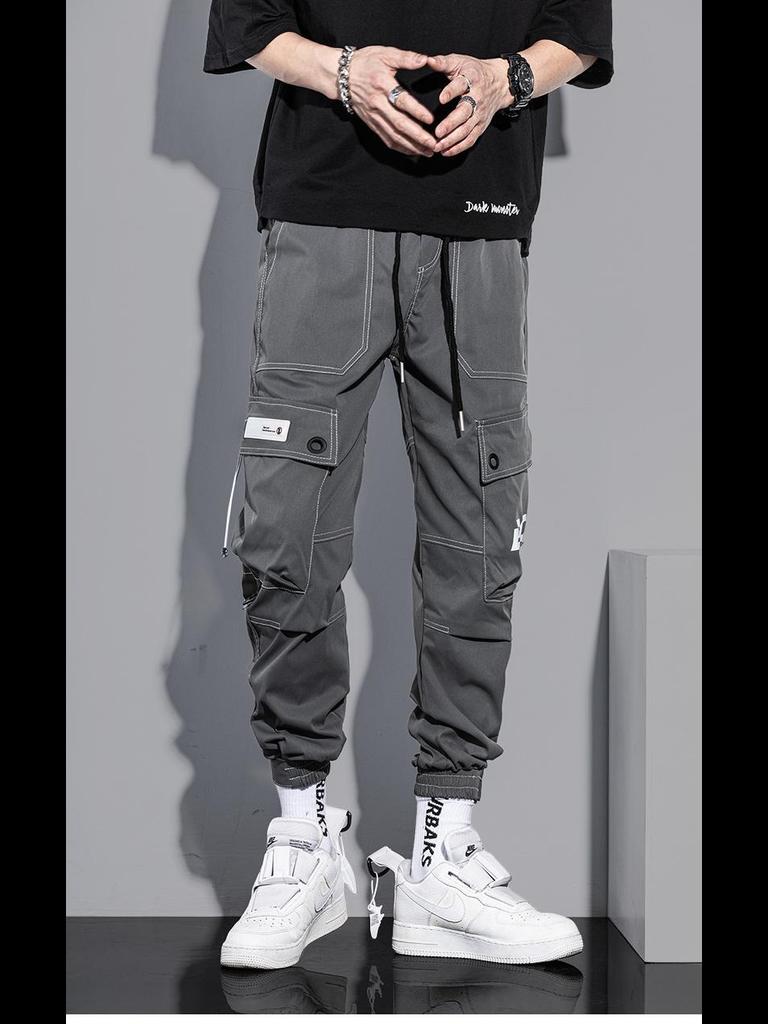 Autumn Men's Trendy American High Street Overalls with Bright Line Letter Print