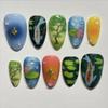24 Pièces de Faux Ongles Collection Printemps/Été—Vert Doux Inspiré du Lotus, Forme Amande, Press-On Parfait Comme Cadeau pour les Filles