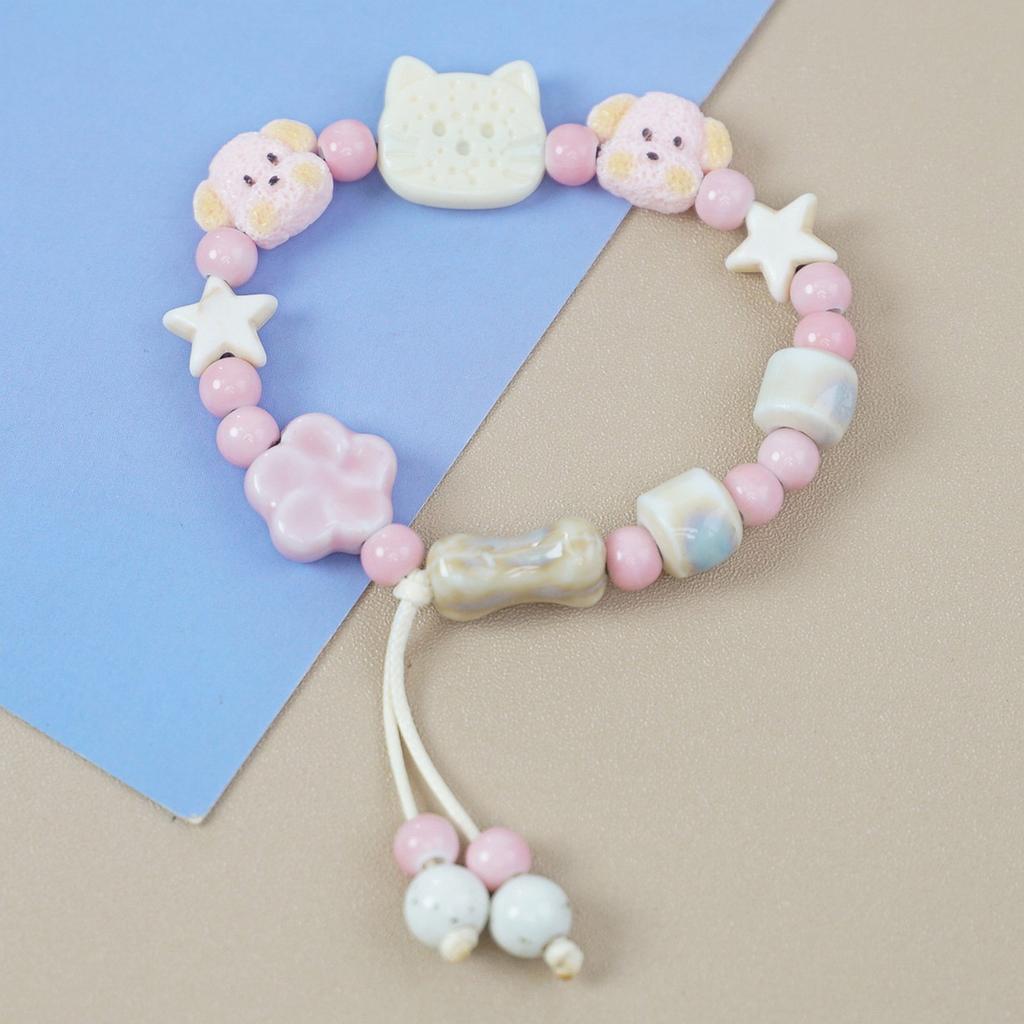 Distinctive Ceramic Dog Bracelet Handwoven String Bracelet Fashion Wrist Jewelry for Cartoon Style and Gift Giving