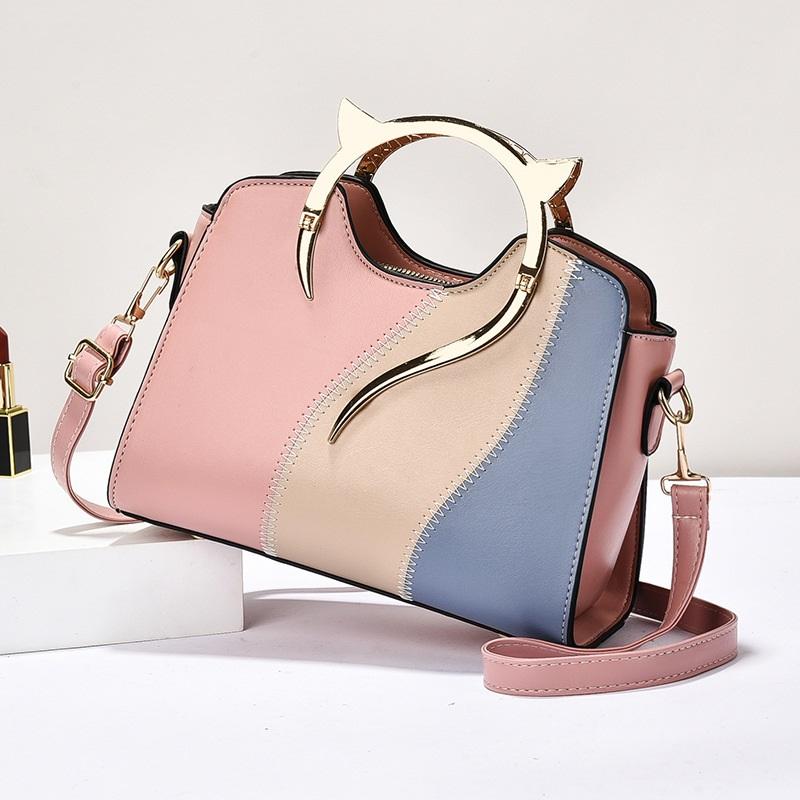 Chic Contrast Color Splicing Design Ladies Handbag, Stylish Multi-purpose Top Handle Shoulder Crossbody Casual Bag For Weekend Outings