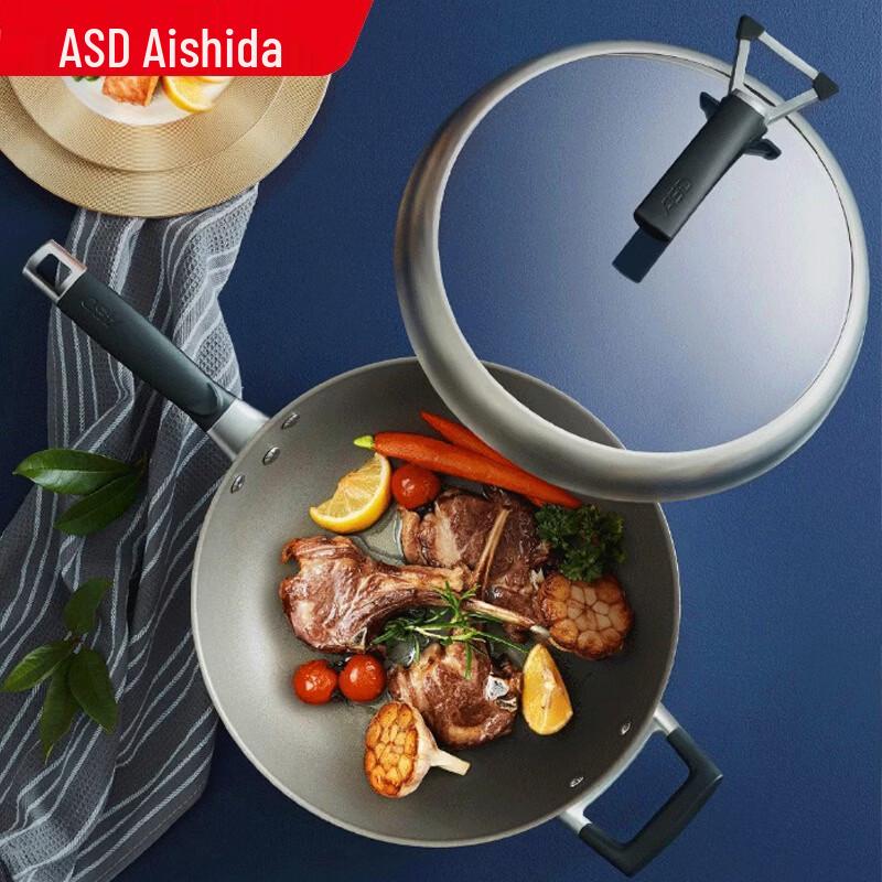 

ASD 304 Stainless Steel Flat Bottom Wok with Visible Lid