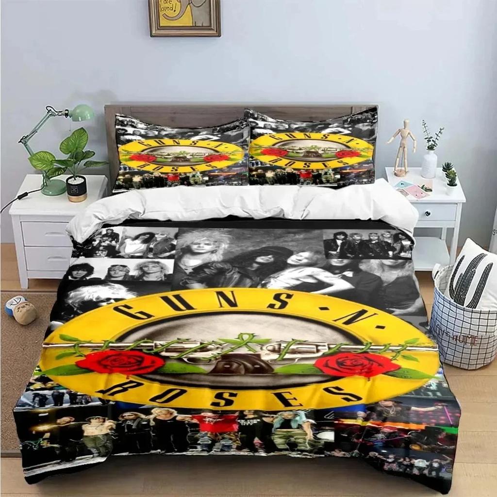 3D Print Guns N Roses GNR Band Retro Printed Bed Set Duvet Cover Pillowcase Bedding Set Linen Sheet Quilt Cover Queen King Size