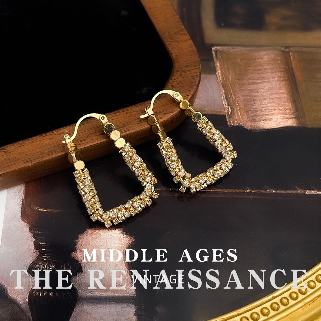 

Geometric Lines Circle Zircon Earrings Collection Heavy Industry Exaggerated Earrings Women