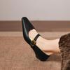 Krazing Pot Microfiber Square Toe Thick Med Heels Spring Summer Shoes Big Size 43 Metal Buckle Beauty Women Shallow Pumps