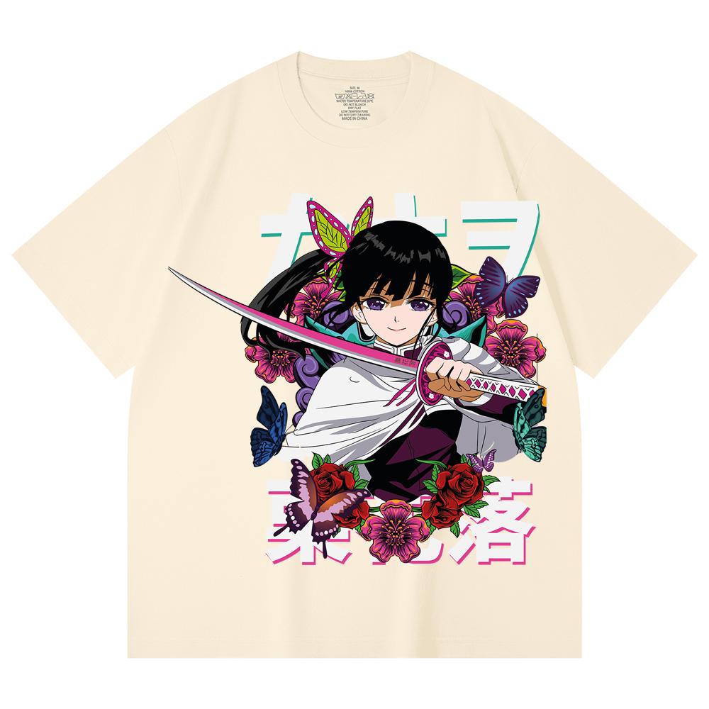 230 Gsm 100% Cotton Demon Slayer V99 Kanao Print Unisex Heavy Cotton T Shirt