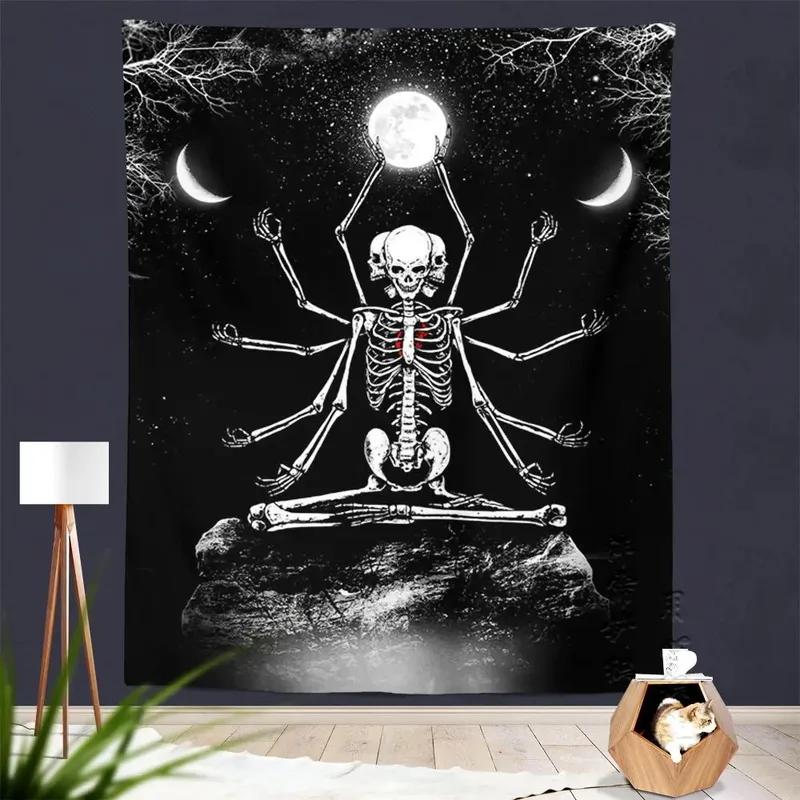 Black and White Couple Skull Background Pattern Tapestry Home Wall Decoration Tapestry Bedroom Living Room Tapestry