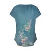 Women's Fashion Casual V-Neck Short Sleeve T-Shirt Pleated Printed Button-Up