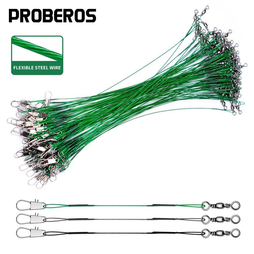 

10pcs Fish Hook Fishing Lead Line Rolling Swivels Fishing Steel Rope Wire Portable Safety Snap Black-25cm