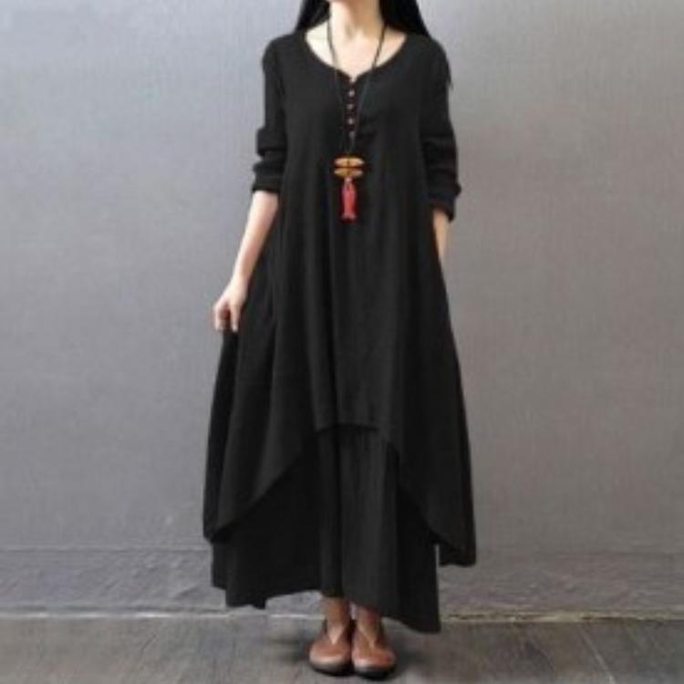 2023 High-Quality Long Two-Piece Linen Dress with Loose Sleeves
