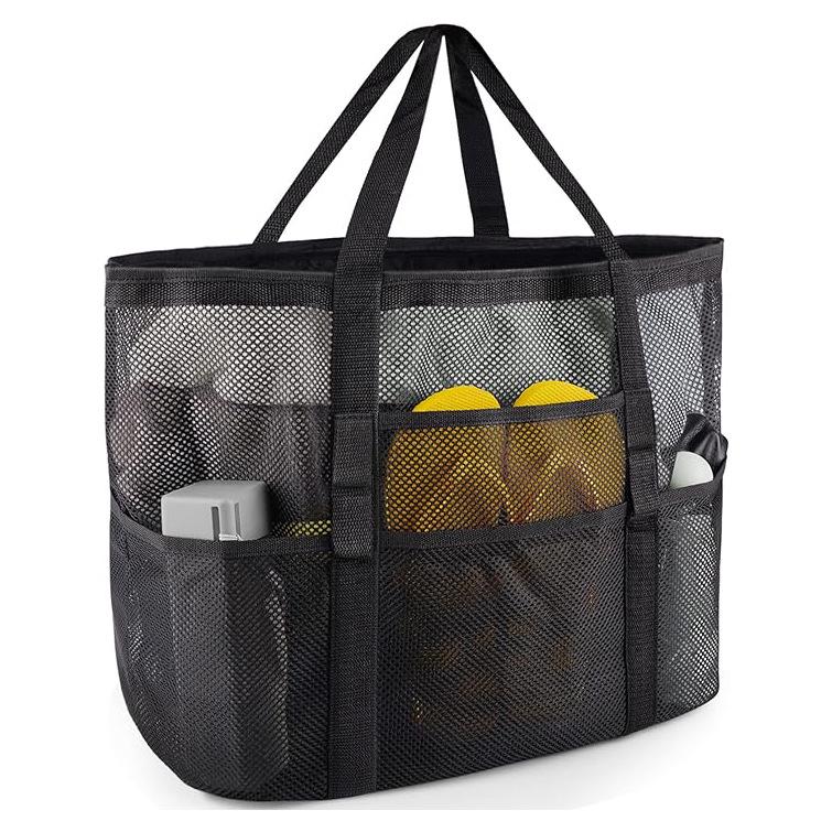 Mesh Beach Bag with 8 Pockets - Large Capacity Travel & Toy Storage Bag