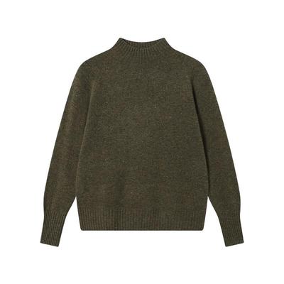 Jingdong Handgefertigter Damen-Strickpullover aus 100% Wolle mit halbem Stehkragen