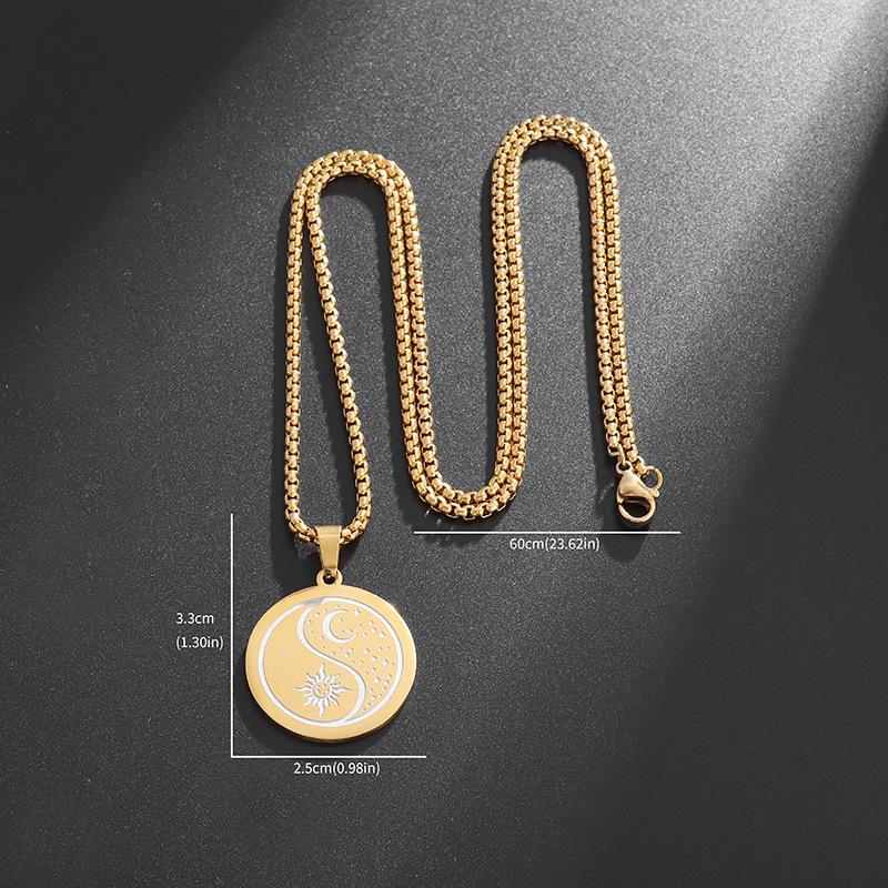 New Stainless Steel Sun Moon Yin and Yang Tai Chi Round Pendant Necklace Creative Stainless Steel Jewelry for Men and Women