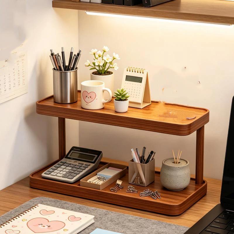 Wooden Desktop Storage Shelf 2/3 Tier Sturdy Frame Large Capacity for Skincare Stationery Home Office Desk Organizer