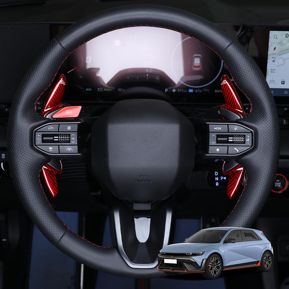 For Hyundai IONIQ 5 N 2024 2025 Real Red Black Carbon Fiber Steering Wheel Paddle Shifter Gear Shift Extension LHD RHD