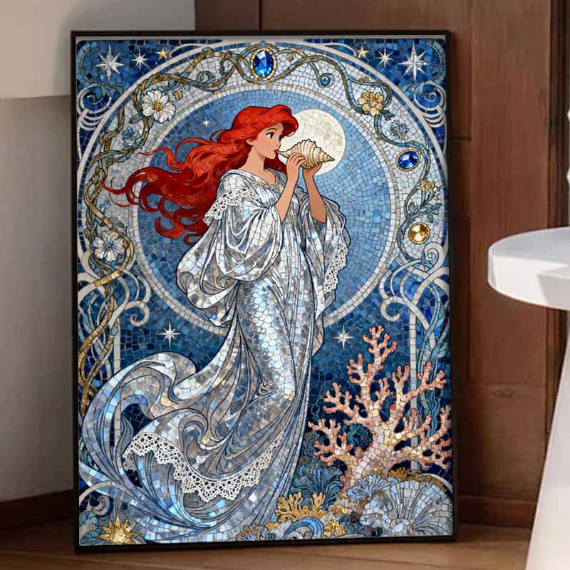 Disney 5d Diamond Painting, Ariel Mermaid Diamond Art Painting Diy Handmade Sticker Gift, Home Decoration Painting