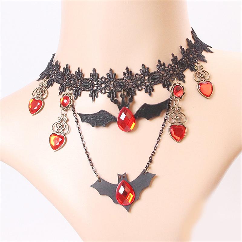 Colier de epocă în formă de inimă Colier liliac negru diamant Ziua de Halloween Bijuterii stil Dantela