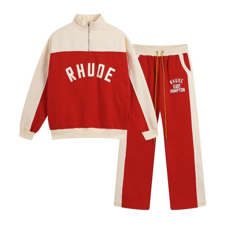 Zip-Up Color Block Letter Print Fleece Hoodie Sweatpants Set for Men Women