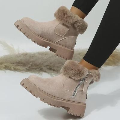 Women's Large Size Low-Heeled Suede Snow Boots - Winter Velvet Warmth, Thick Sole
