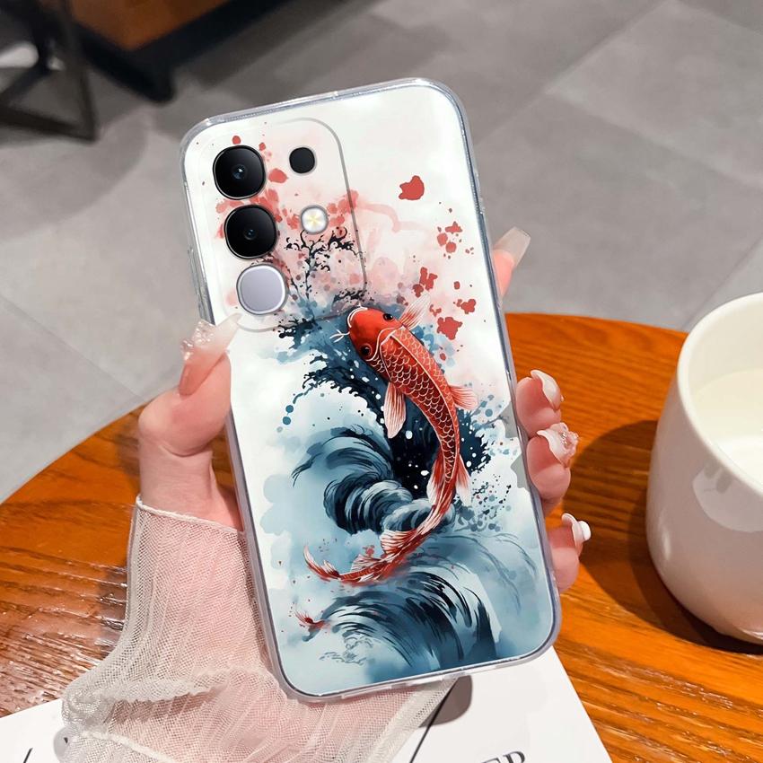 Dla Vivo Y29 Y29s Y28 Y27 Y22 Y21a Y21e Y20a Y20i Przezroczyste Etui na Telefon TPU Tajemniczy Orientalny Wzór Smoka Miękkie Silikonowe Antypoślizgowe Etui Dla Vivo Shell