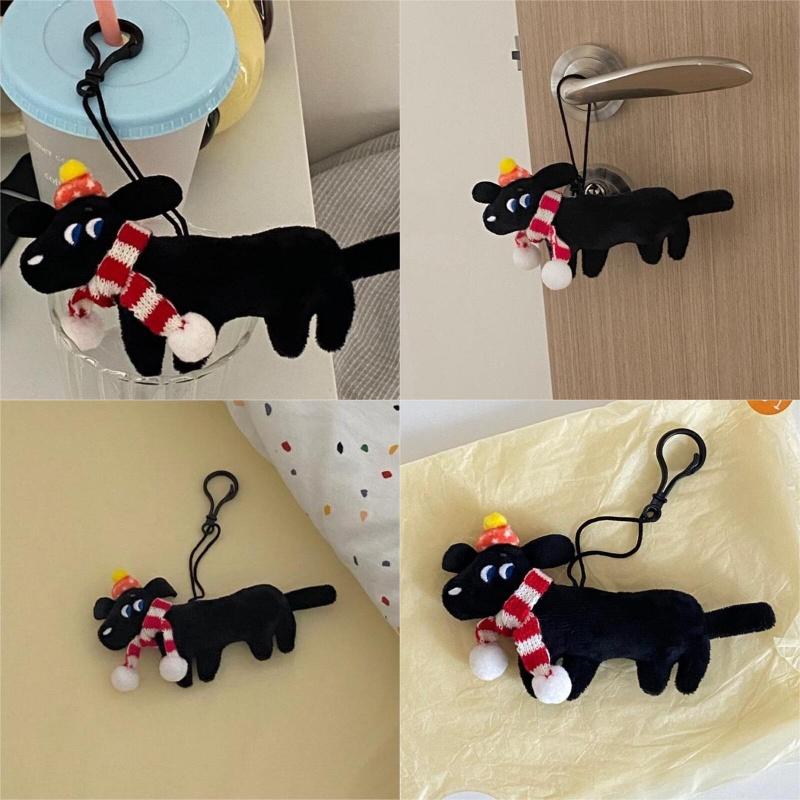Cute Black Dog Plush Toy Christmas Ornament For Student Backpack Decoration Gift Short Plush, Black, 159cm