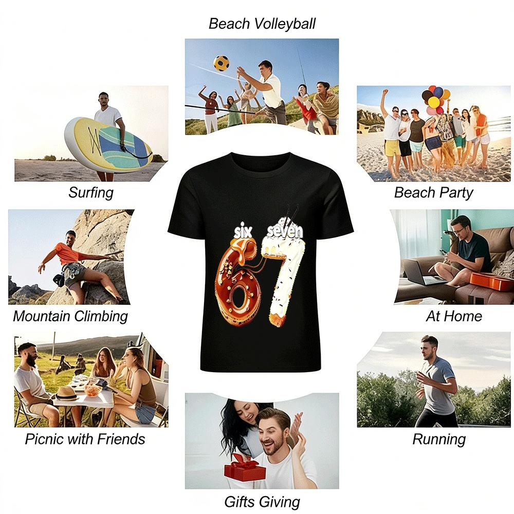 Fun Food Number 67 Print Casual Top Pure cotton T-shirt
