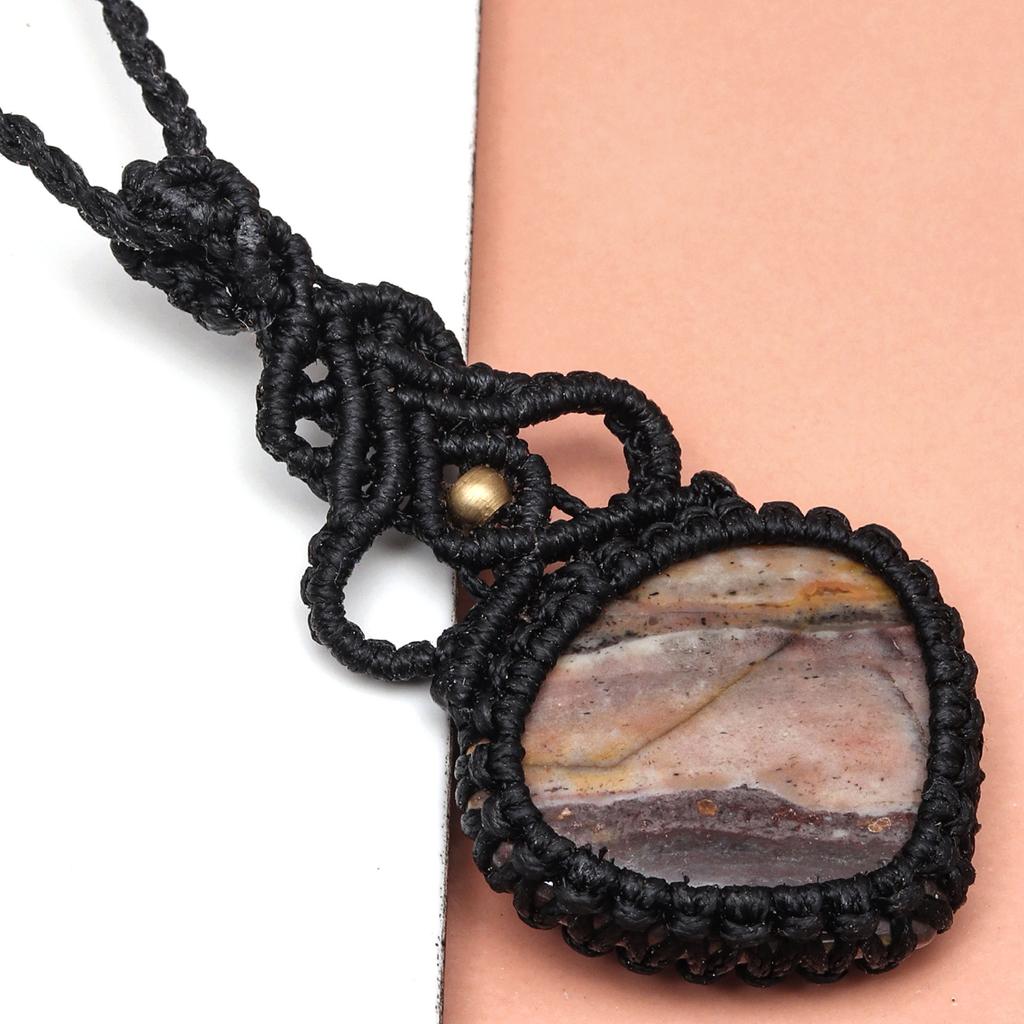 Gemstone Handmade Jewelry Ocean Jasper Macrame Thread 20-36''Ad Necklace Ethnic