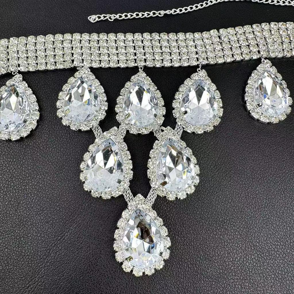 Cross-border explosive exaggerated multi-drain diamond large water drop pendant necklace necklace fashion luxury multi-color water drop necklace