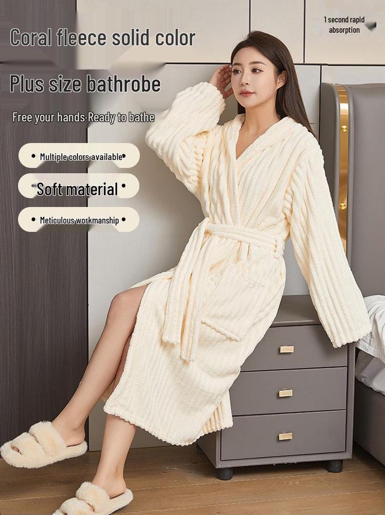 Unisex Coral Fleece Bathrobe: Full-Body Tie-Up Pajama Robe for Autumn/Winter