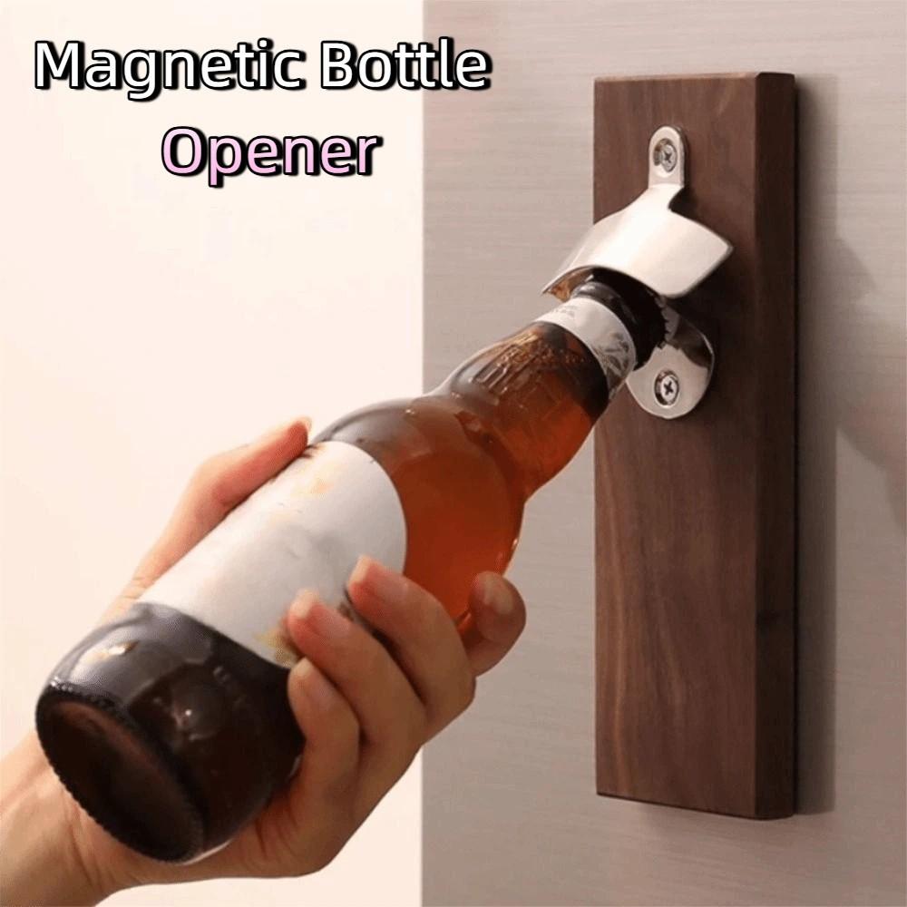 Wooden Magnetic Bottle Opener Rustic Style Rectangular Wall Mounted Bottle Opener Vintage Fridge Magnet Bottle Opener Kitchen
