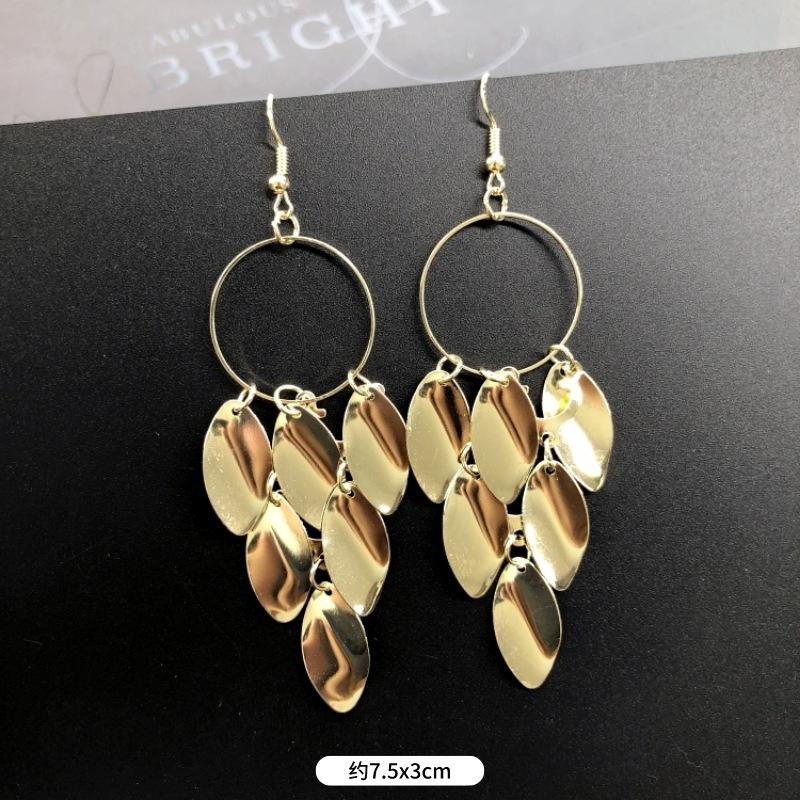 Fashion exaggerated niche temperament fringed earrings retro personality versatile sequined earrings women's long ear jewelry