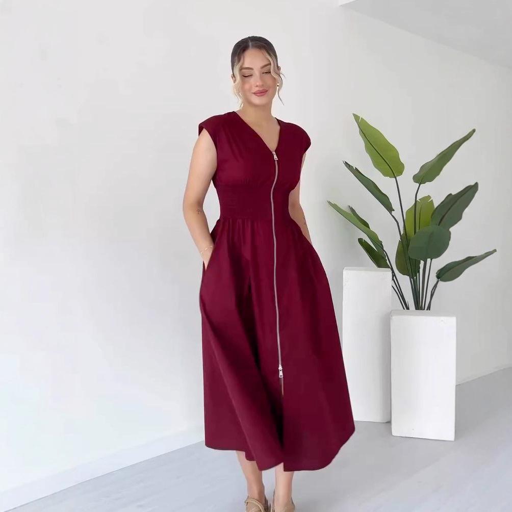 

Кардиган на молнии с V-образным вырезом для женщин, европейско-американский стиль, облегающее платье, 2025 S вино красного