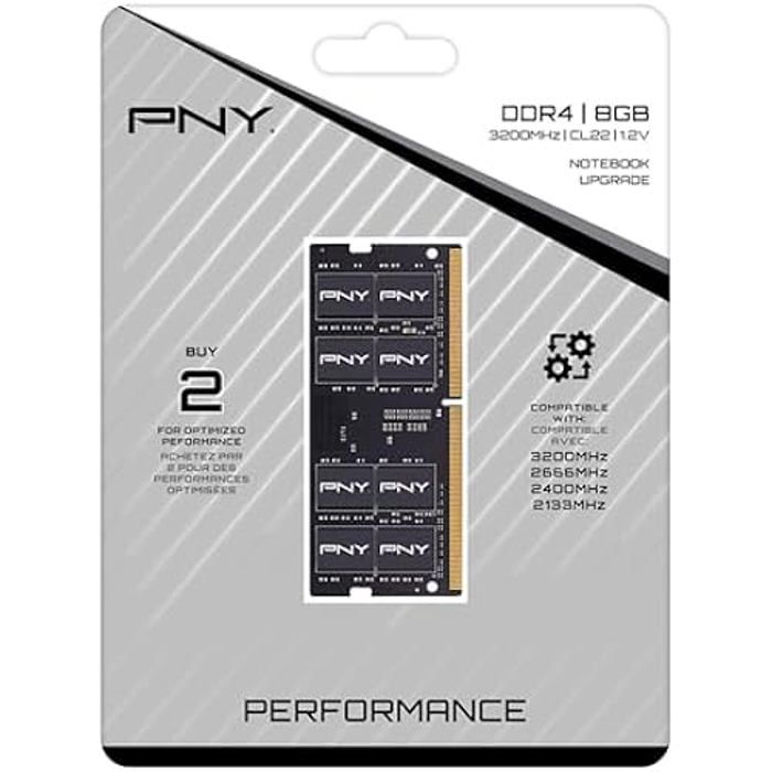 Mémoire RAM DDR4 - PNY - 8 Go - 3200MHz - SODIMM - CL22 - Non-ECC