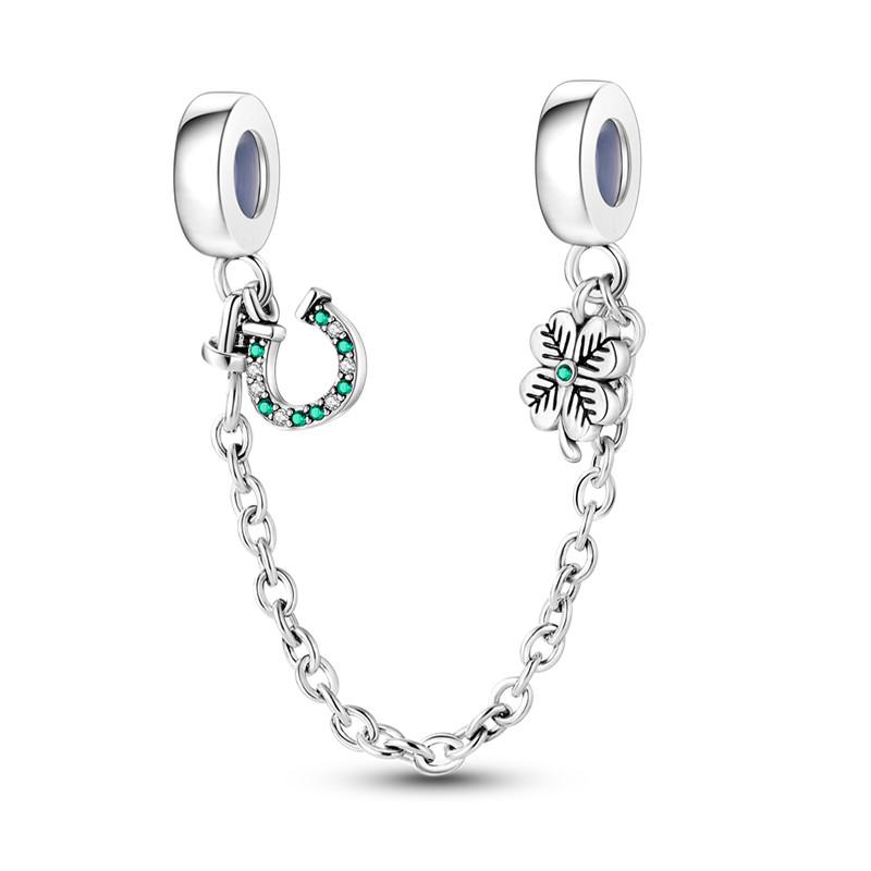 Lucky Clover Charms Fit Fashion Original Bracelets Four Leaf Clover 925 Silver Green Zircon Beads Pendant DIY Jewelry Gift