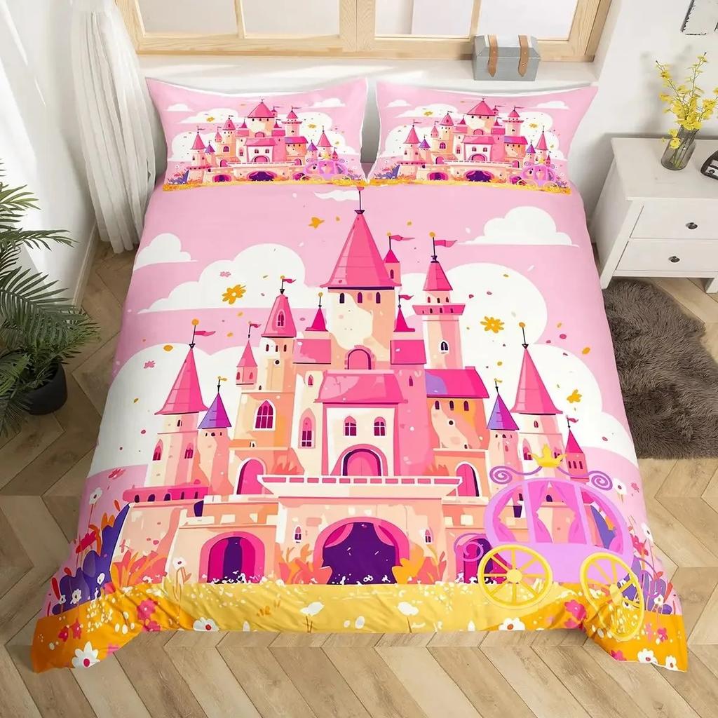 Rainbow Castle Duvet Cover King Queen Boys Girls Cartoon Girly Bedding Set Princess Castle Comforter Cover Bedroom Quilt Cover