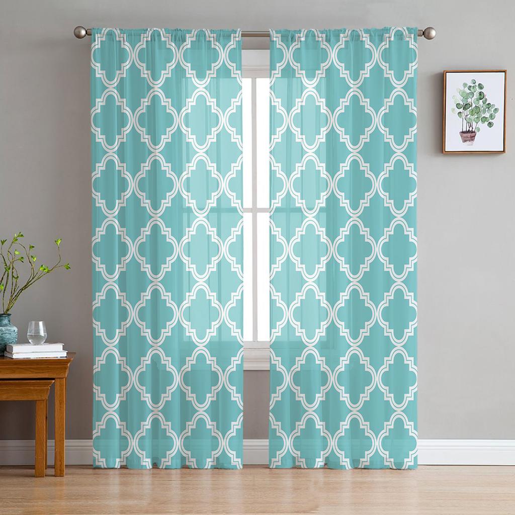 White Geometric Morocco Sheer Curtains for Living Room Modern Voile Curtain Bedroom Tulle Curtains Window Drapes Decor