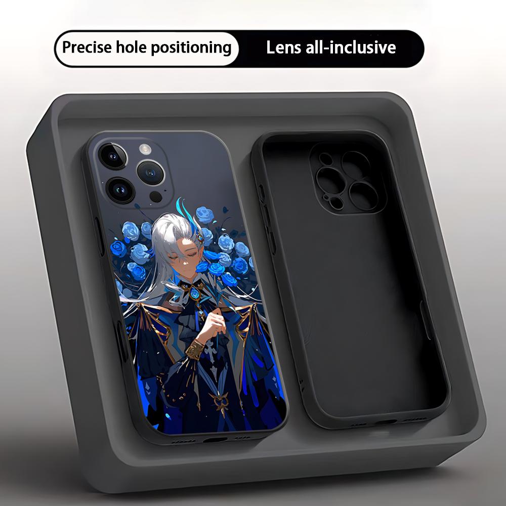 Genshin Impact Neuvillette Phone Case For iPhone 16 16e 15 14 13 12 11 XS XR Plus Mini Pro Max Soft Black Shockproof Cover