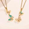 Sweet Temperament Butterfly Pendant Clavicle Necklace - Micro-inlaid Color Drip Oil, New Fashion for Women