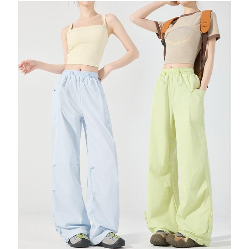 Pantaloni Traspiranti Impermeabili Colorati in Seta di Ghiaccio Asciugatura Rapida Gamba Larga Paracadute Ultraleggeri Antivento Protezione Solare per Donna