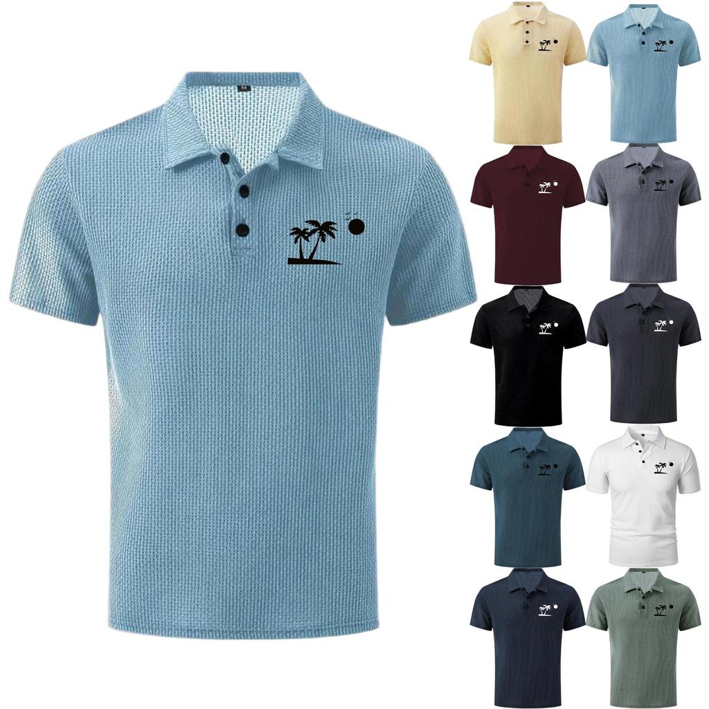 Men's Summer High-End Mesh Ice Silk Short Sleeve T-Shirt Breathable Lightweight Polo Shirt Casual Fit with Printed Design