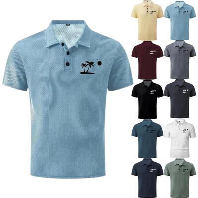 Men's Summer High-End Mesh Ice Silk Short Sleeve T-Shirt Breathable Lightweight Polo Shirt Casual Fit with Printed Design