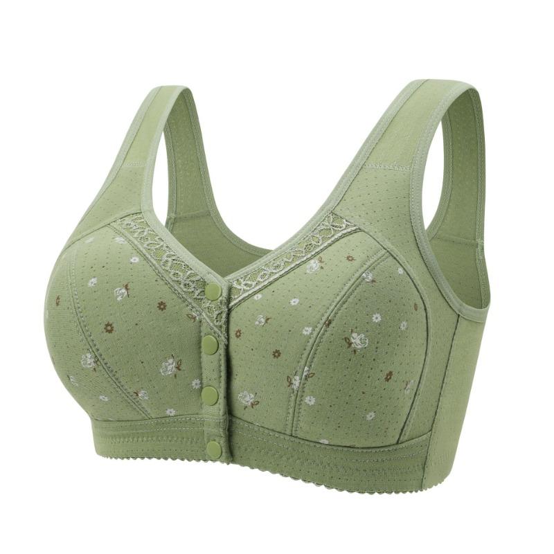 Supportive Wireless Bra with Front Buttons and Breathable Cotton Fabric