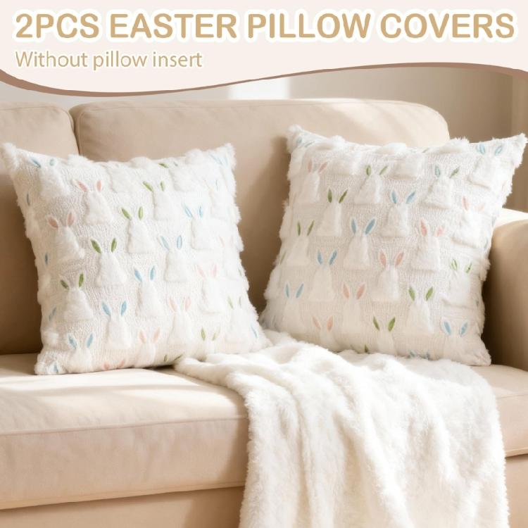 Double Pack Decorative Pillowcases Stitched Rabbit Pattern Easter Decoration Pillow Cover Soft Fabric